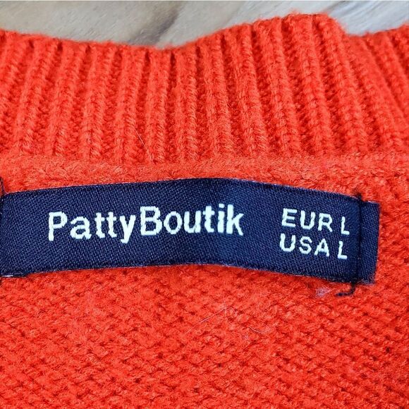☔️🩵PattyBoutik Blue & Orange Colorblock Boatneck Sweater Large - Picture 10 of 12